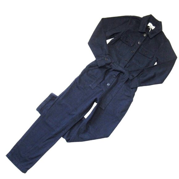 NWT Reformation Kendall Boiler Jumpsuit in Navy Blue Belted Denim Coverall 2
